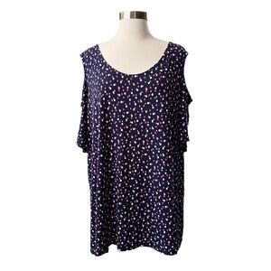 Leota Exclusively for Dia & Co Blue Polka Dot Cold Shoulder Top Size 3L Relaxed